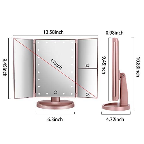 Dresser Mount Tri-Fold Lighted Vanity Mirror 21 LED Lights