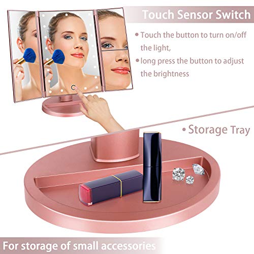 Dresser Mount Tri-Fold Lighted Vanity Mirror 21 LED Lights