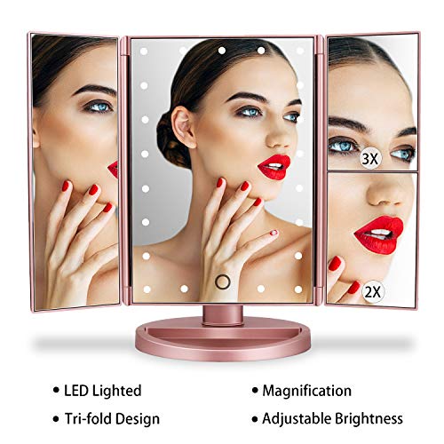 Dresser Mount Tri-Fold Lighted Vanity Mirror 21 LED Lights