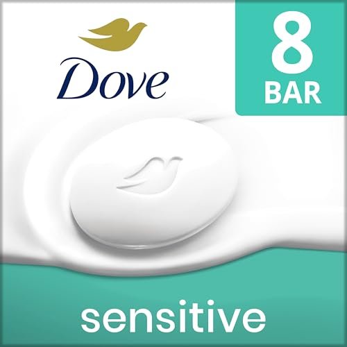 Beauty Bar Soap Sensitive, 8 Bars for Sensitive Skin, Fragrance Free and Hypoallergenic 3.75 oz