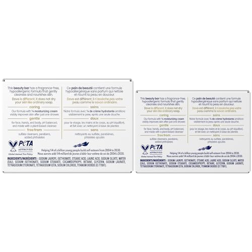 Beauty Bar Soap, Sensitive Skin 2-Size Variety 3-Pack with Moisturizing Cream for Soft, Smooth Skin, Hypoallergenic, Fragrance-Free