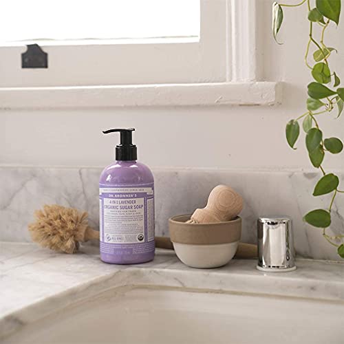 Organic Sugar Soap (Lavender, 12 Ounce) - Made with Organic Oils, Sugar and Shikakai Powder, 4-in-1 Uses: Hands, Body, Face and Hair, Cleanses, Moisturizes and Nour