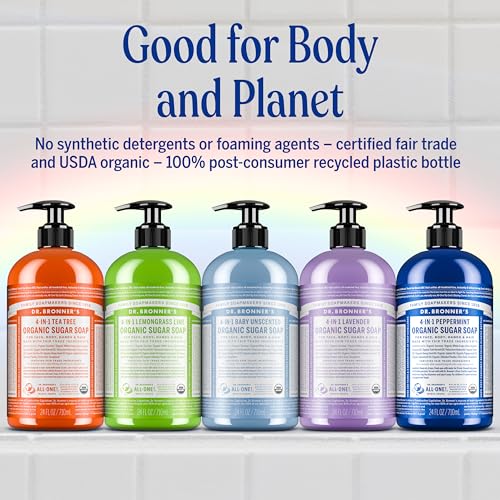 Organic Sugar Soap (Lemongrass, 12 Ounce) - Made with Regenerative Certified Organic Oils, Sugar & Shikakai Powder, 4-in-1 Use: Hands, Body, Face and Hair- Liquid Soa