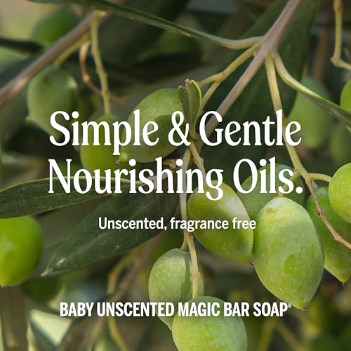 Pure-Castile Magic Bar Soap (Baby Unscented, 5 oz, 6-Pack) - Made with Regenerative Organic Certified Oils, For Face, Body & Hair, Gentle for Sensitive Skin - Vegan,