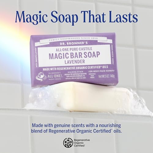 Pure-Castile Magic Bar Soap - Made with Regenerative Organic Certified Oils - For Face, Body, Hair- Gentle on Sensitive Skin - Vegan Soap Bars for Men & Women - Laven