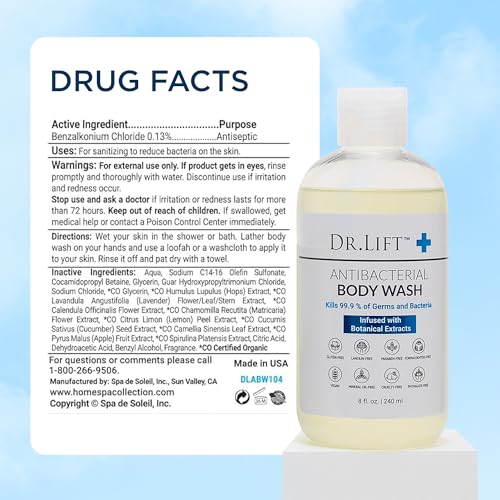 Antibacterial Body Wash, Lemon, Spirulina, Vegan