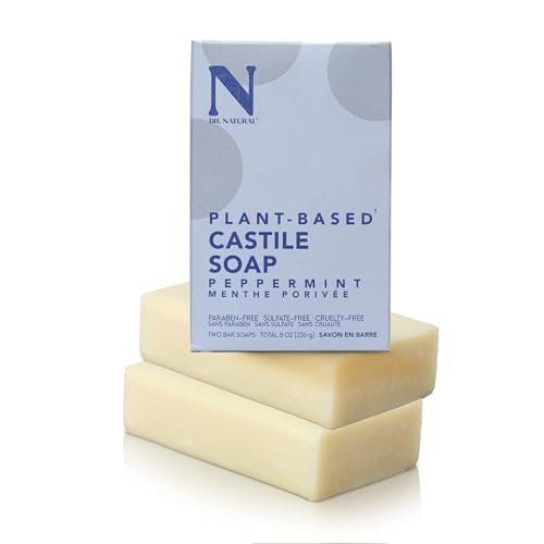 Castile Bar Soap - Multipurpose Soap Bar with Anti-Acne Properties - for Face, Body, Hair - Sensitive Skin Body Wash - Peppermint - 2 pcs