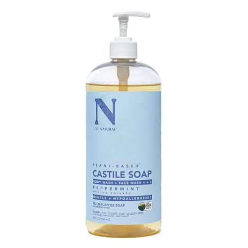 Castile Liquid Soap, Peppermint, 32 oz - Plant-Based - Made with Organic Shea Butter - Rich in Coconut and Olive Oils - Sulfate and Paraben-Free, Cruelty-Free - Multi-P