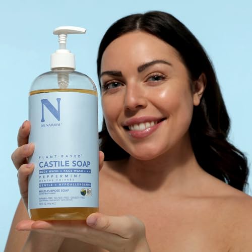 Castile Liquid Soap, Peppermint, 32 oz - Plant-Based - Made with Organic Shea Butter - Rich in Coconut and Olive Oils - Sulfate and Paraben-Free, Cruelty-Free - Multi-P