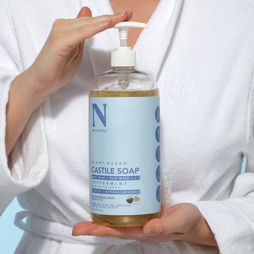 Castile Liquid Soap, Peppermint, 32 oz - Plant-Based - Made with Organic Shea Butter - Rich in Coconut and Olive Oils - Sulfate and Paraben-Free, Cruelty-Free - Multi-P