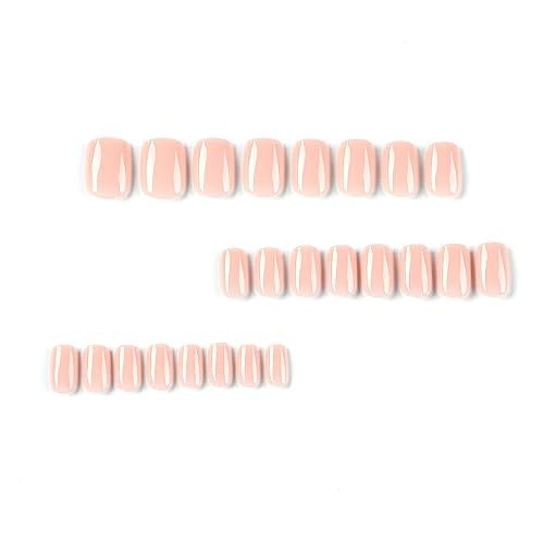 24Pcs Press On Nails Short Square Fake Nails Nude Pink Nails Press Ons Acrylic False Nails