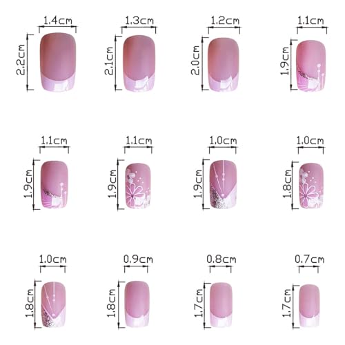 24Pcs Pink French Tip Press on Nails Short Square Fake Nails Spring