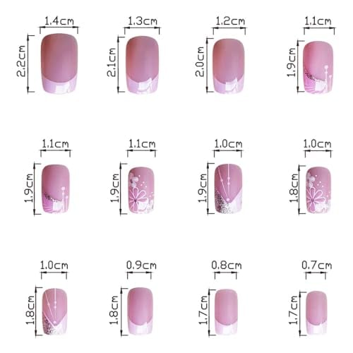 24Pcs Pink French Tip Press on Nails Short Square Fake Nails Spring