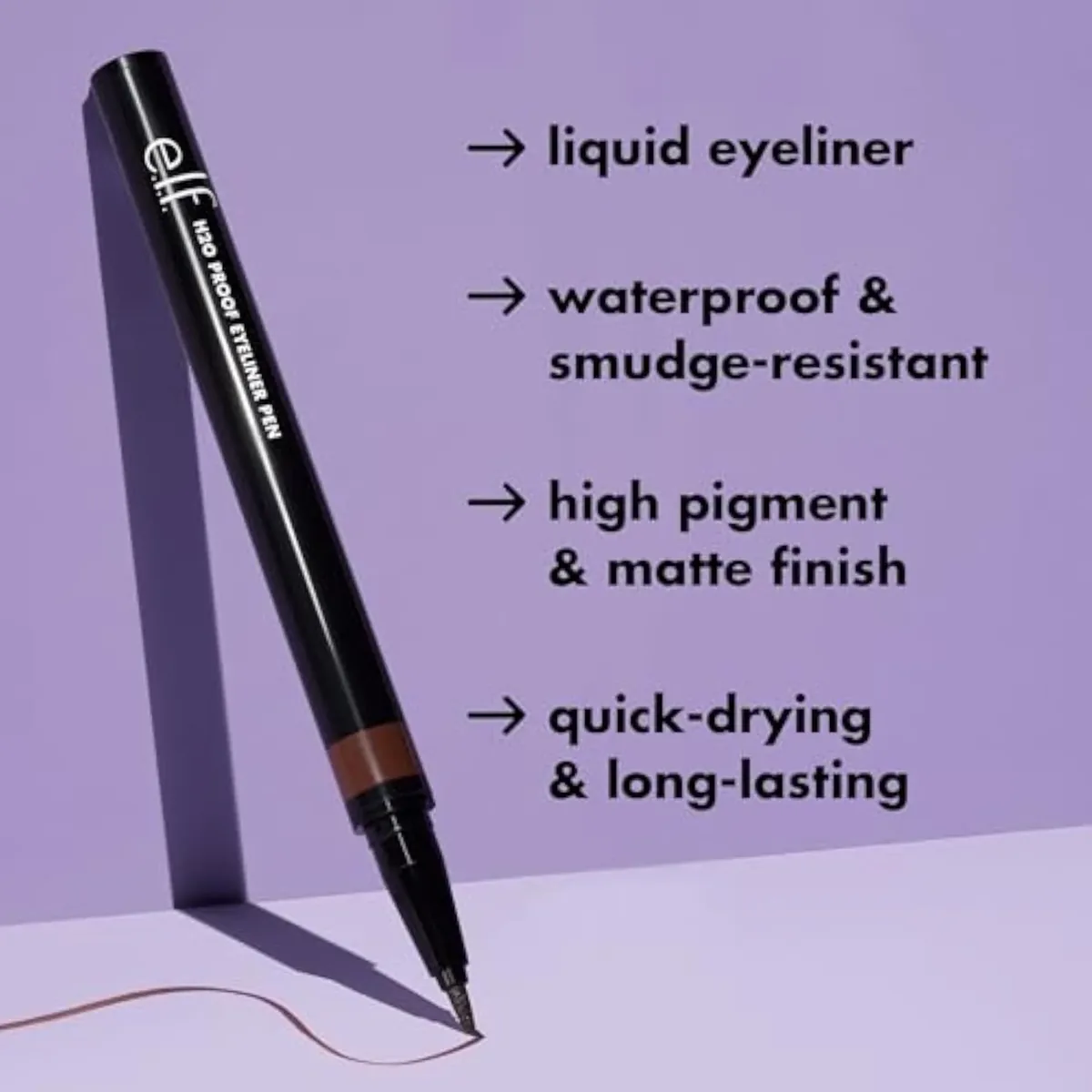 H2O Proof Eyeliner Pen, Felt Tip, Waterproof, Long-Lasting, High-Pigmented Liner For Bold Looks, Vegan & Cruelty-Free, Jet Black. 0.02 Fl Oz