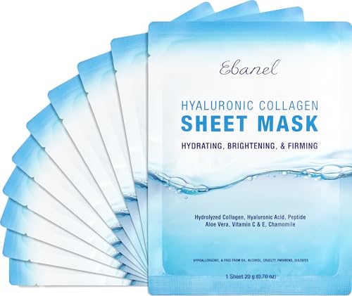 10-Pack Collagen Face Mask with Hyaluronic Acid, Vitamin C, Peptide