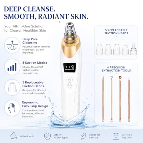 Blackhead Remover Vacuum USB Pore Vacuum 5 Suction Heads Khaki