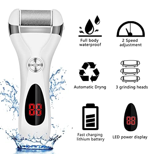 Electric Foot Callus Remover Kit Rechargeable 3 Grinding Heads Waterproof