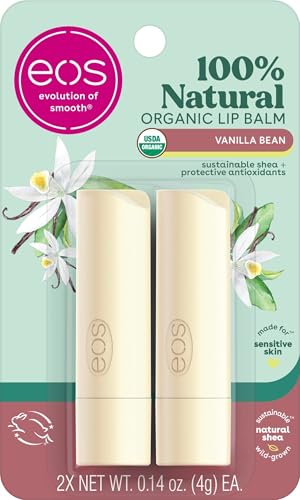 100% Natural & Organic Lip Balm Sticks - Vanilla Bean, All Natural Lip Balm, All-Day Moisture, Dermatologist Recommended, 0.14 oz, 2-Pack