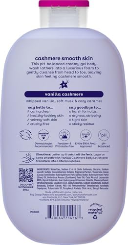 Body Wash, Vanilla Cashmere, Moisturizing Creamy Gel Formula with Shea Butter, Glycerin, Vitamin E, pH Balanced, Sensitive Skin, Vegan, 16 fl oz