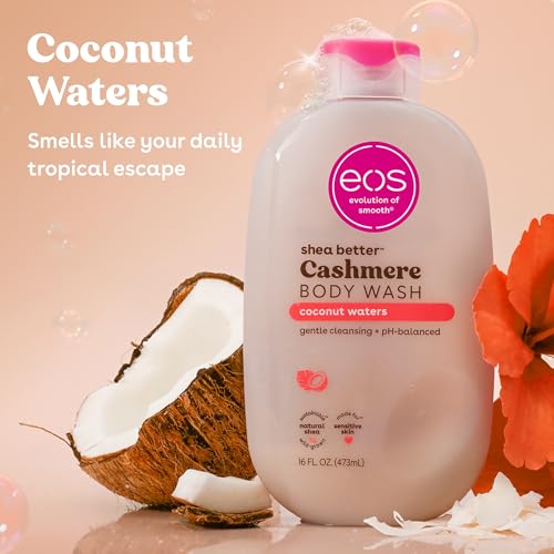 Cashmere Body Wash – Coconut Waters, Moisturizing Body Wash, Creamy Gel Formula, with Shea Butter, Glycerin, Vitamin E, pH Balanced, Sensitive Skin, Vegan, 16 fl oz