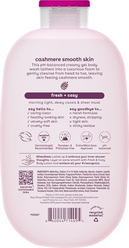Cashmere Body Wash – Fresh & Cozy, Moisturizing Body Wash, Creamy Gel Formula, with Shea Butter, Glycerin, Vitamin E, pH Balanced, Sensitive Skin, Vegan, 16 fl oz