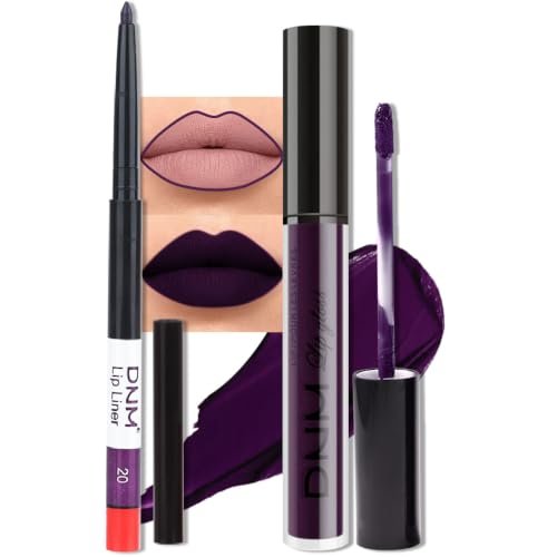 2Pcs Dark Deep Purple Plum Black Matte lipstick and Lip Liner