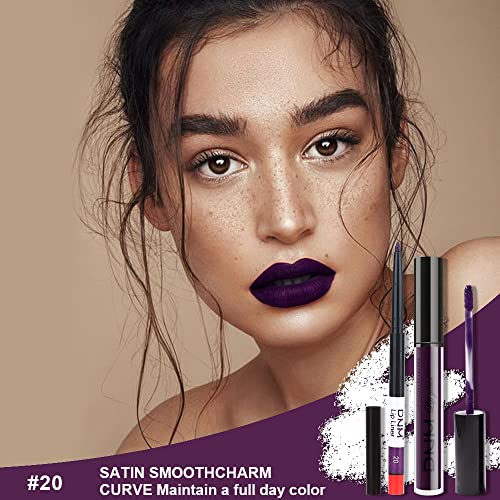 2Pcs Dark Deep Purple Plum Black Matte lipstick and Lip Liner