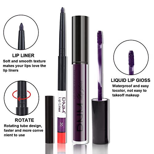 2Pcs Dark Deep Purple Plum Black Matte lipstick and Lip Liner