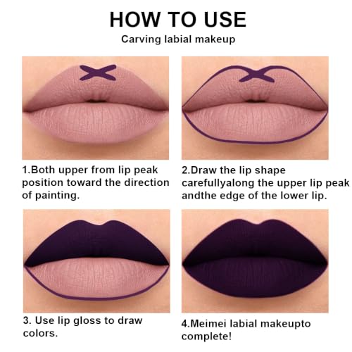 2Pcs Dark Deep Purple Plum Black Matte lipstick and Lip Liner