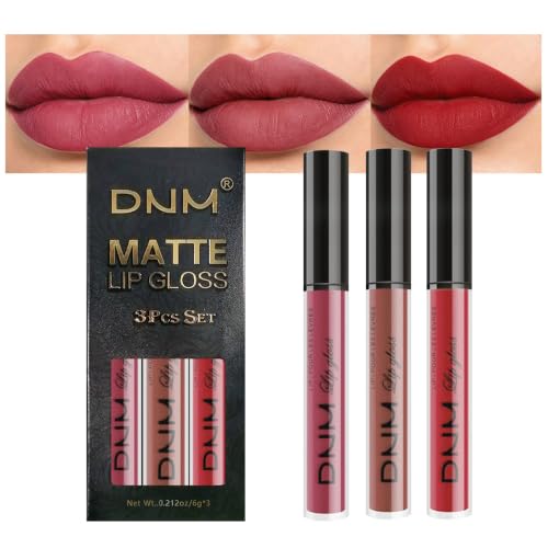 3Pcs Mauve Neutral Light Rosey Nude Blue Red Matte Liquid Lipstick Lip Stain Sets for Wome
