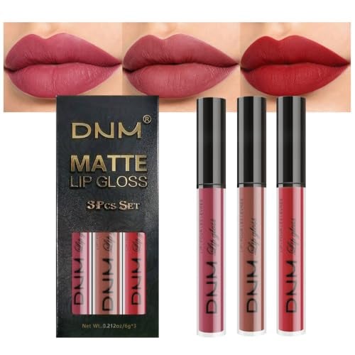 3Pcs Mauve Neutral Light Rosey Nude Blue Red Matte Liquid Lipstick Lip Stain Sets for Wome