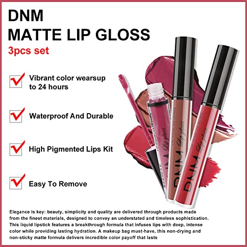 3Pcs Mauve Neutral Light Rosey Nude Blue Red Matte Liquid Lipstick Lip Stain Sets for Wome