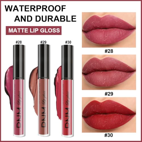 3Pcs Mauve Neutral Light Rosey Nude Blue Red Matte Liquid Lipstick Lip Stain Sets for Wome