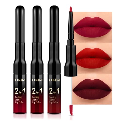 Deep Red Lip Liner and Liquid Lipstick Set, 3 Pieces