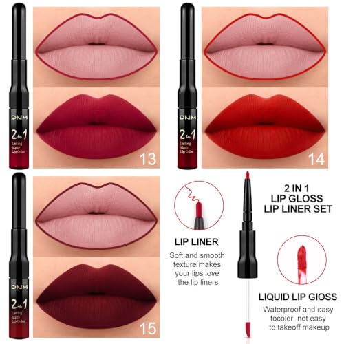 Deep Red Lip Liner and Liquid Lipstick Set, 3 Pieces