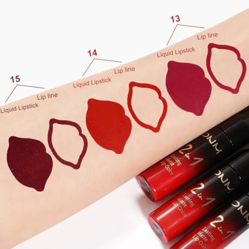 Deep Red Lip Liner and Liquid Lipstick Set, 3 Pieces