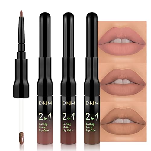3Pcs Pale Neutral True Nude Matte Lip Liner & Liquid Lipstick