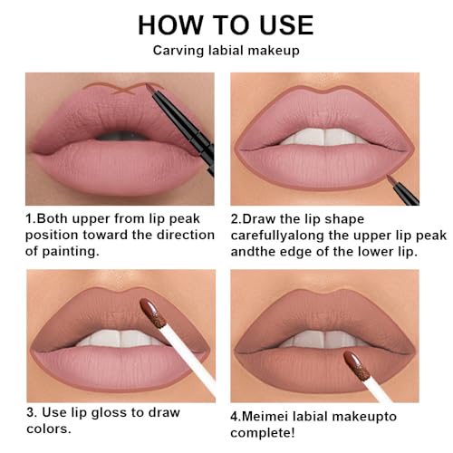3Pcs Pale Neutral True Nude Matte Lip Liner & Liquid Lipstick
