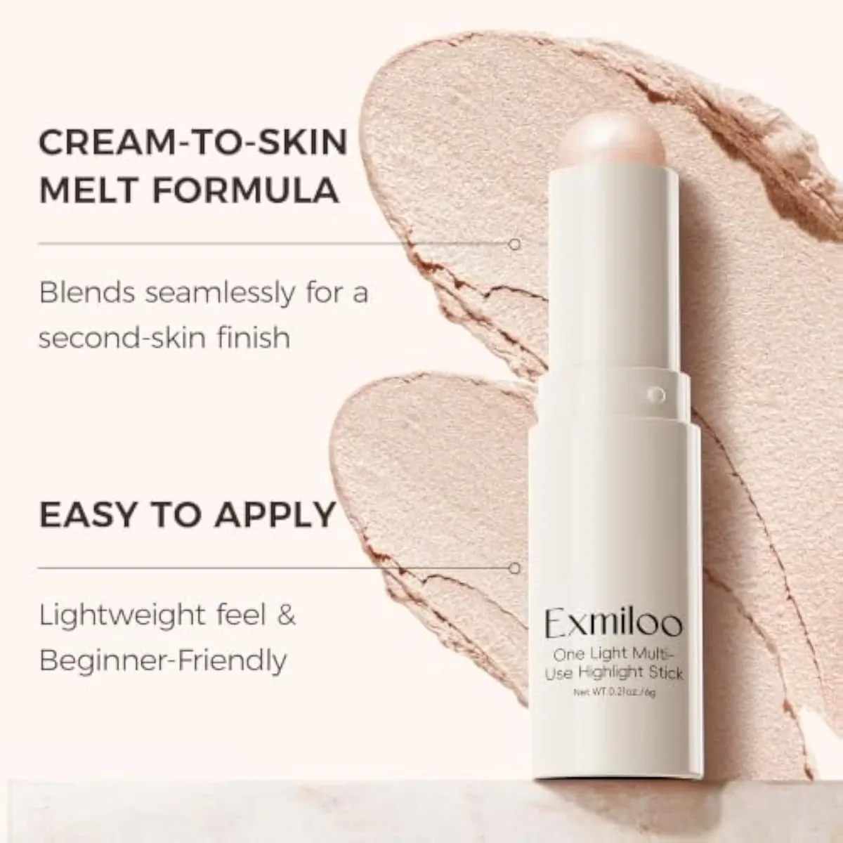 Exmiloo Highlighter Stick, Natural Champagne Glow Cream Makeup for Face