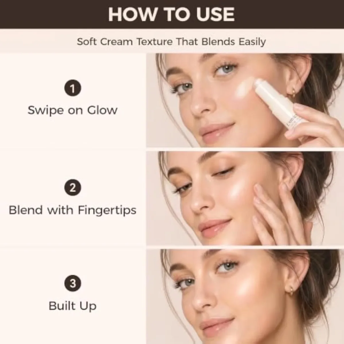 Exmiloo Highlighter Stick, Natural Champagne Glow Cream Makeup for Face