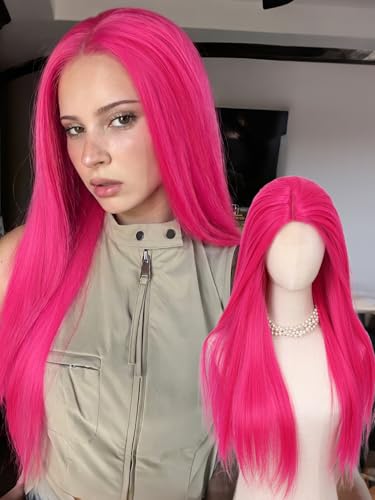 Hot Pink Long Straight Wig