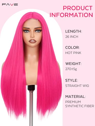 Hot Pink Long Straight Wig