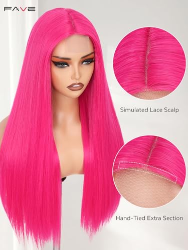 Hot Pink Long Straight Wig
