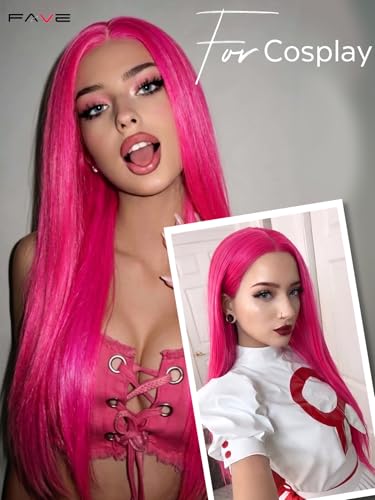 Hot Pink Long Straight Wig