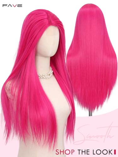 Hot Pink Long Straight Wig