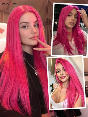 Hot Pink Long Straight Wig