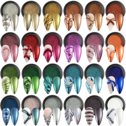 24 Colors Chrome Nail Powder Set Metallic Mirror Effect