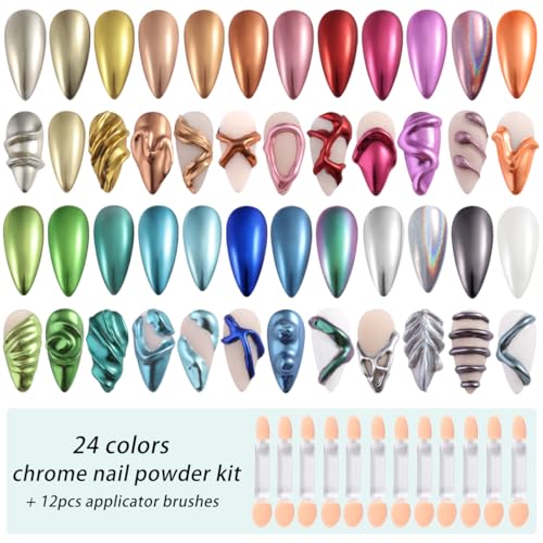 24 Colors Chrome Nail Powder Set Metallic Mirror Effect