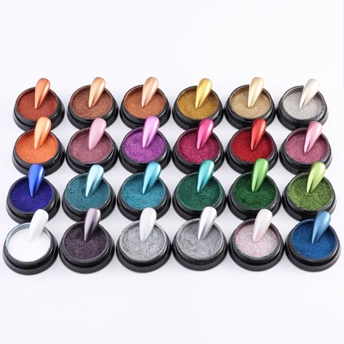 24 Colors Chrome Nail Powder Set Metallic Mirror Effect