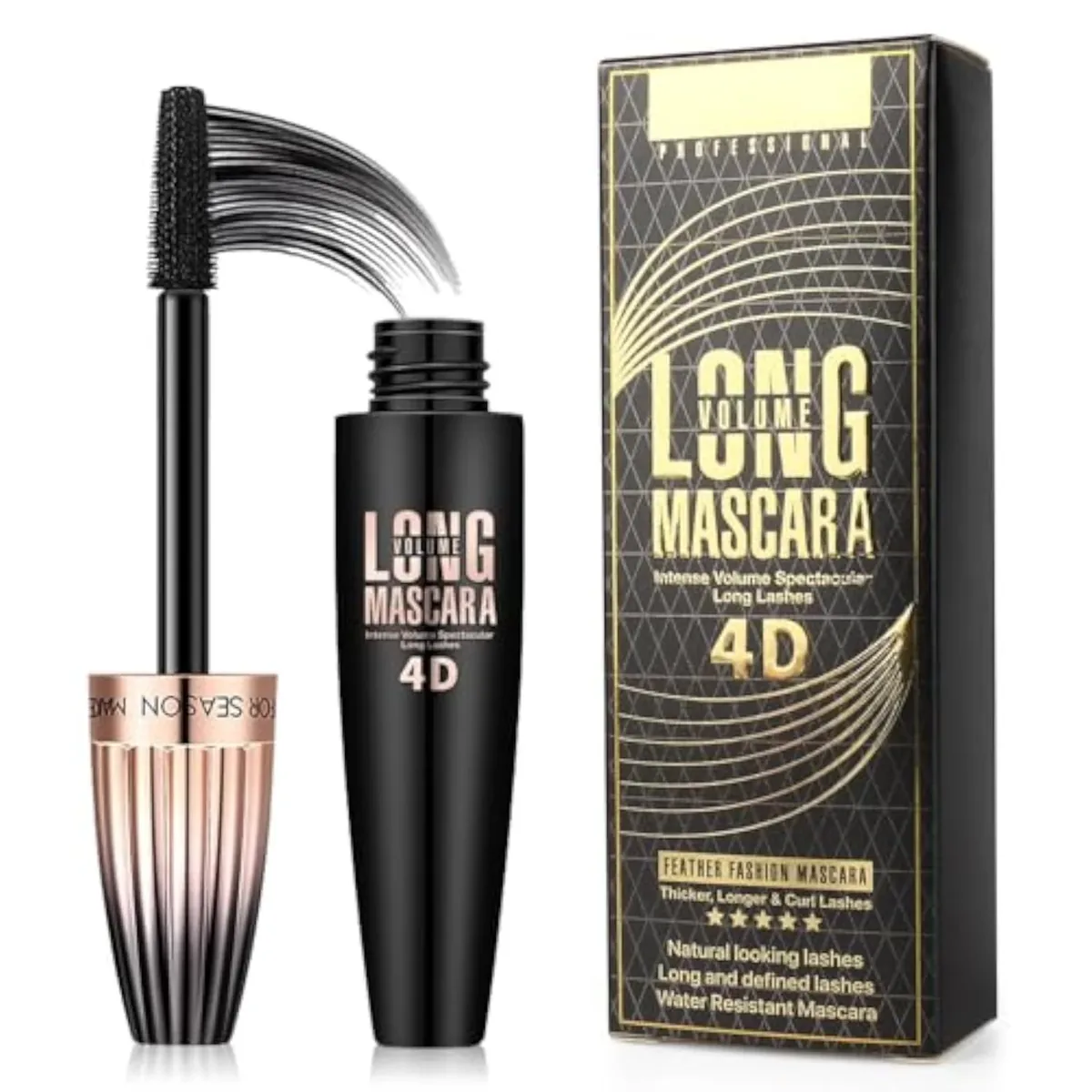 4D Silk Fiber Lash Mascara, Waterproof Long Lasting Mascara Black Volume and Length Natural, Exquisitely Full, Lengthening Thickening Softer Fuller Lashes Amplify Smudge-Proof
